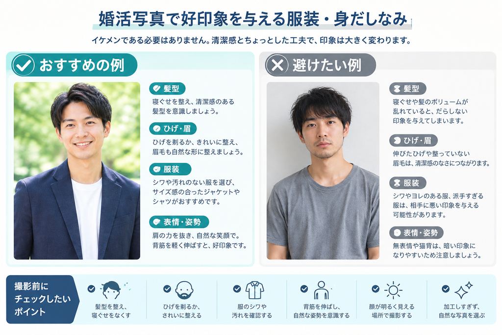 婚活写真で好印象を与える男性の服装と身だしなみのポイント